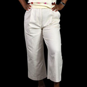 Zara Wide Leg Crop Pants Beige Linen Trouser Pleat Front High Waist Cotton Small